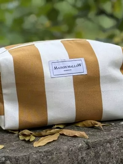 Trousse de toilette rayures jaune moutarde et blanc