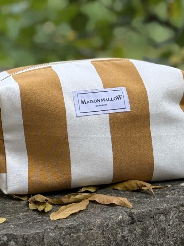 Trousse de toilette rayures jaune moutarde et blanc