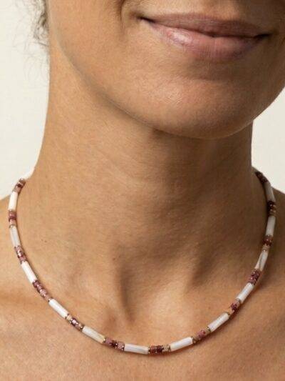 Collier nacre et rhodonite