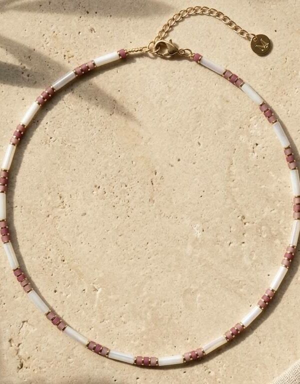 Collier nacre et rhodonite