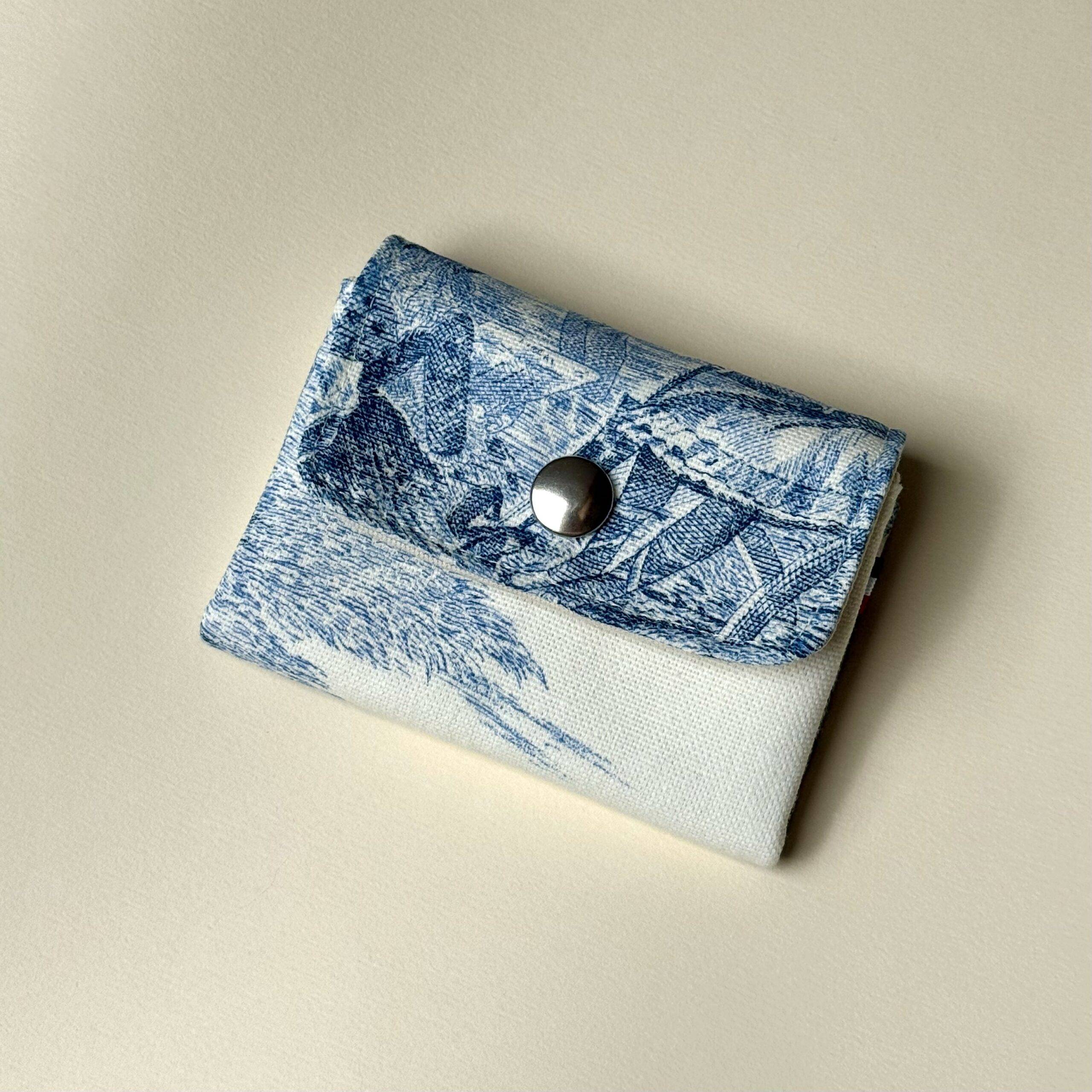 Mini portefeuille Toile de Jouy bleue