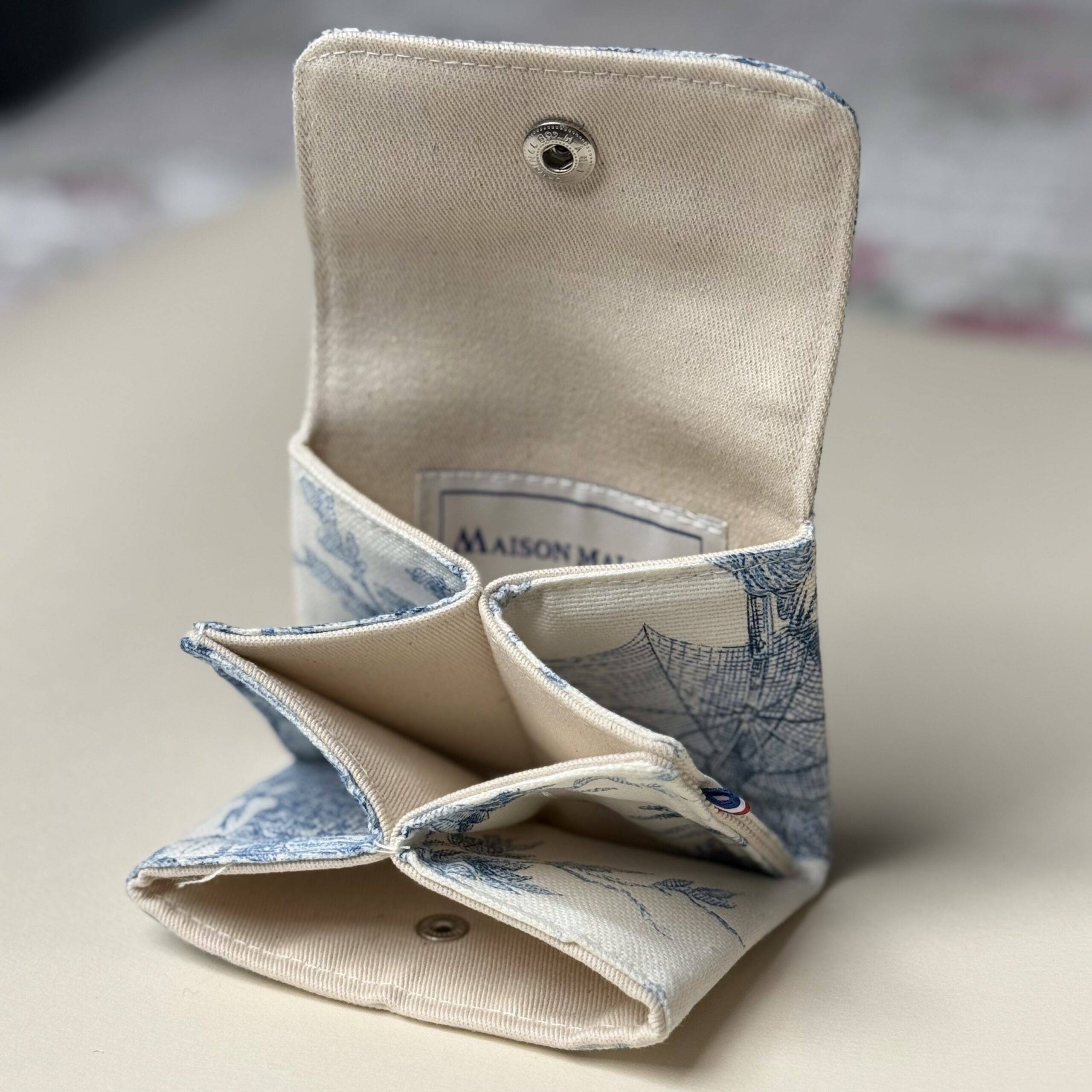 Mini portefeuille Toile de Jouy bleue