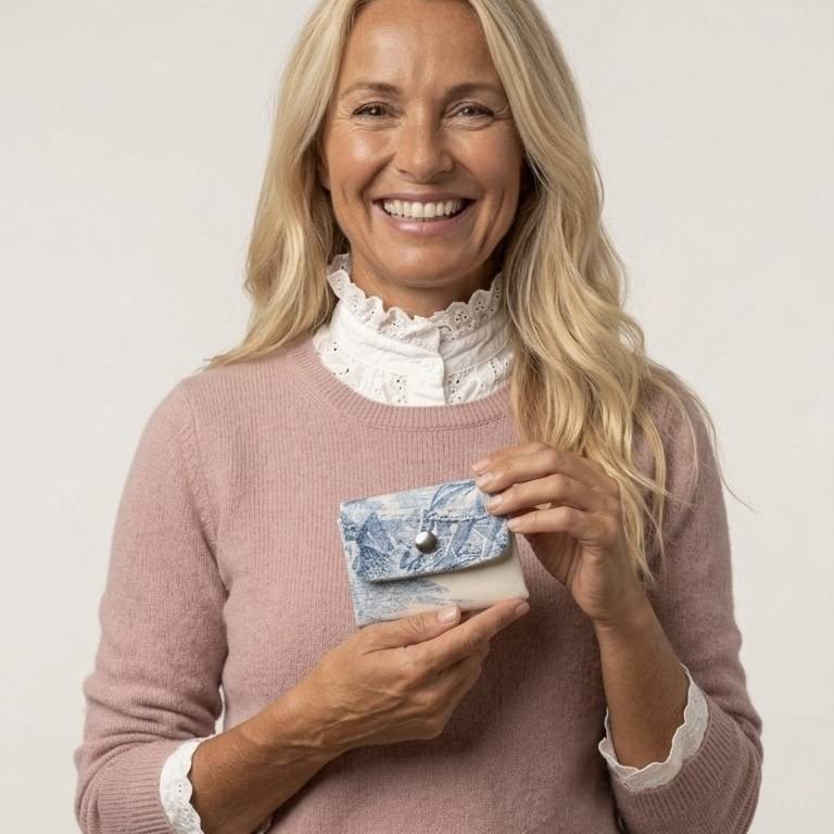 Mini portefeuille Toile de Jouy bleue