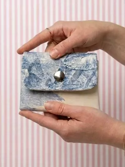Mini portefeuille Toile de Jouy bleue
