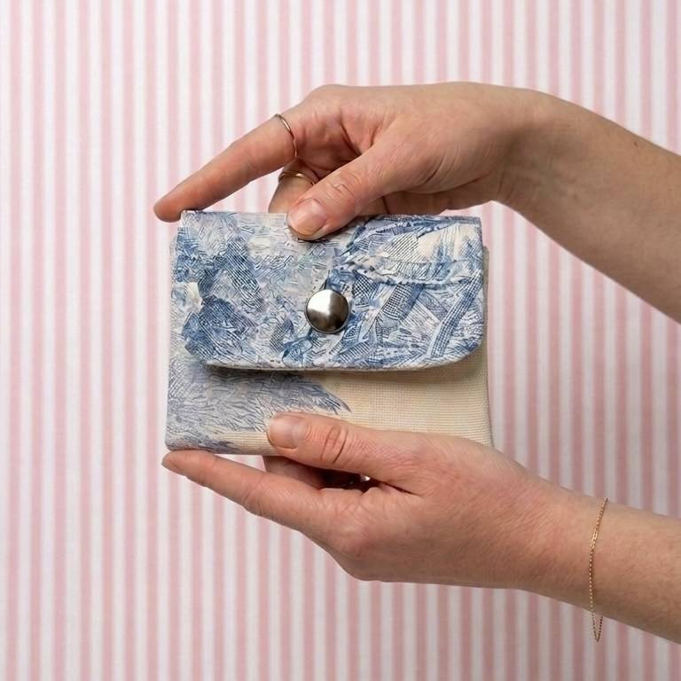 Mini portefeuille Toile de Jouy bleue