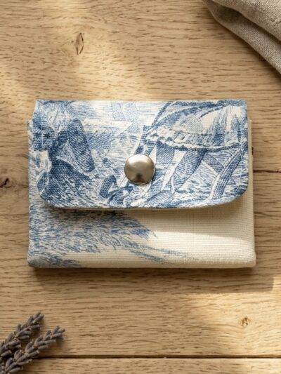 Mini portefeuille Toile de Jouy bleue