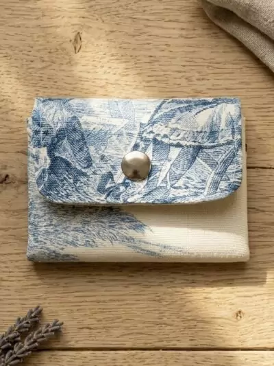 Mini portefeuille Toile de Jouy bleue