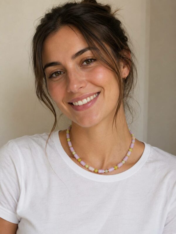 Collier Candy en quartz rose et jade lemon
