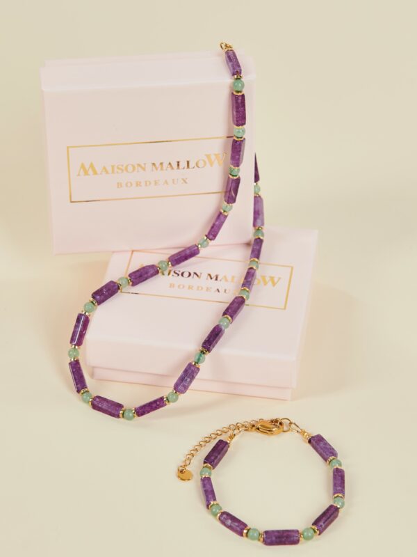 Collier et bacelet Indira améthyste et aventurine 2