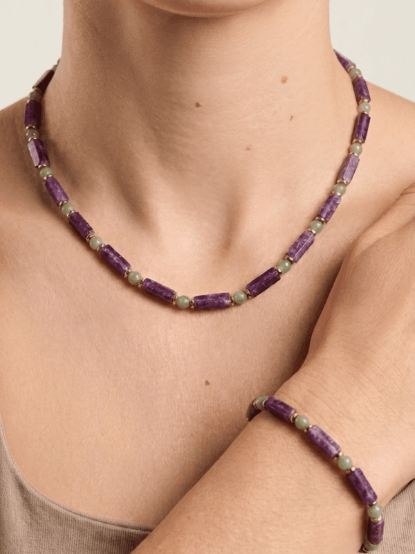 Collier et bracelet Indira en améthyste et aventurine