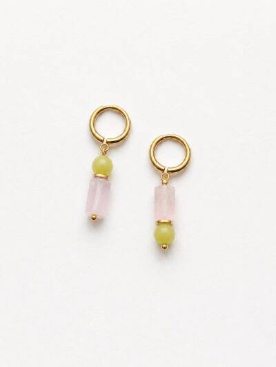 Boucles d'oreilles Candy en quartz rose, jade lemon et hématite dorée