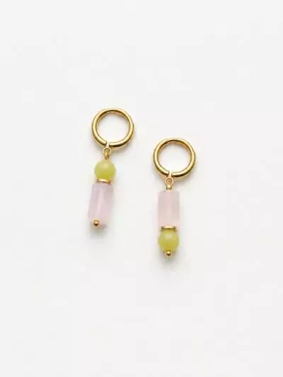 Boucles d'oreilles Candy en quartz rose, jade lemon et hématite dorée