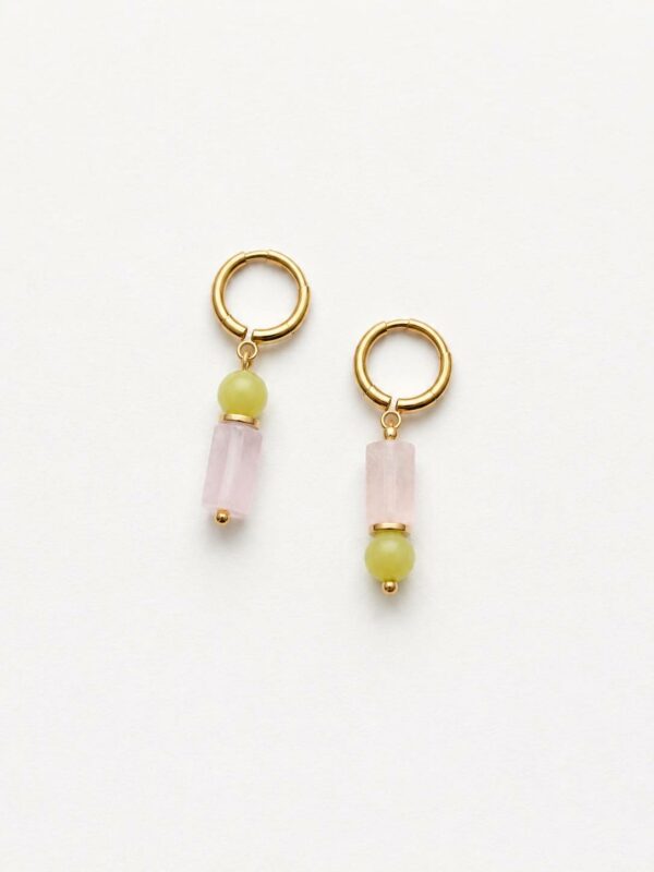 Boucles d'oreilles Candy en quartz rose, jade lemon et hématite dorée