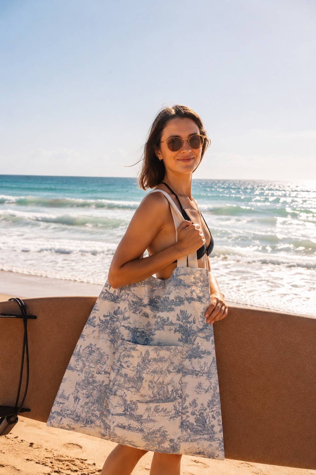Surfbag toile de Jouy bleue