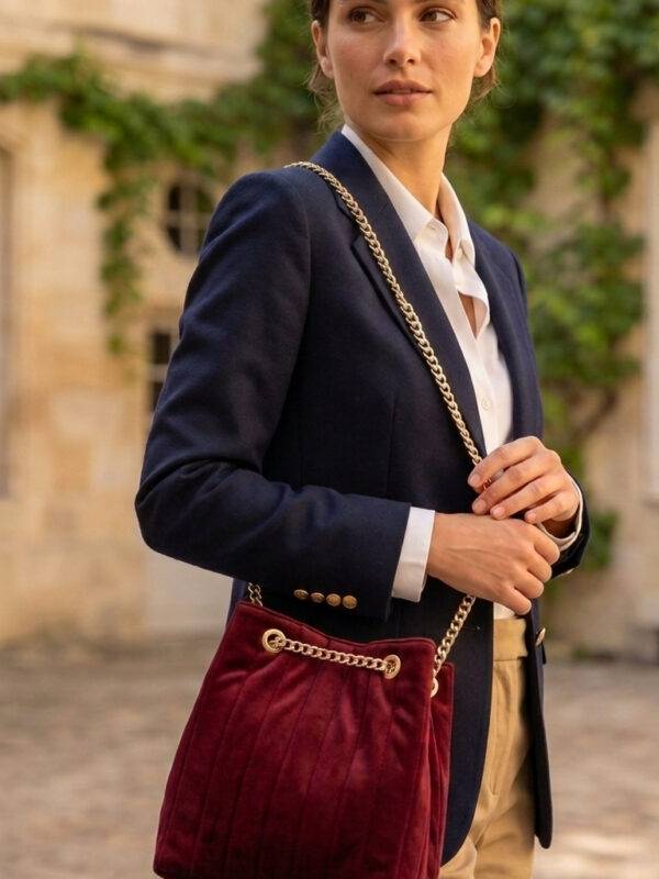 Sac seau Margot velours bordeaux