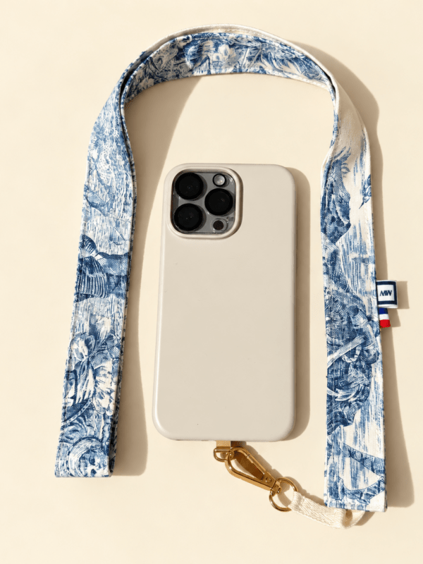 cordon de téléphone toile de jouy bleu maison mallow