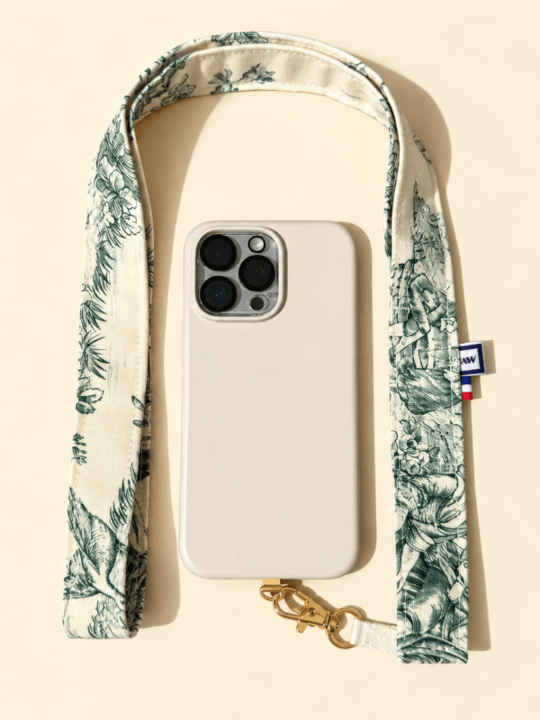 cordon de téléphone en toile de jouy vert maison mallow