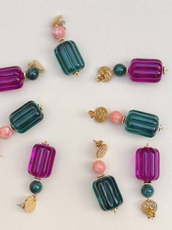 Boucles d'oreilles Capucine roses et vertes