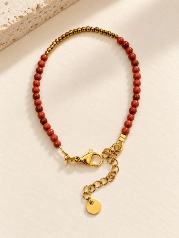 Bracelet Ava en jaspe rouge corail et hématite dorée