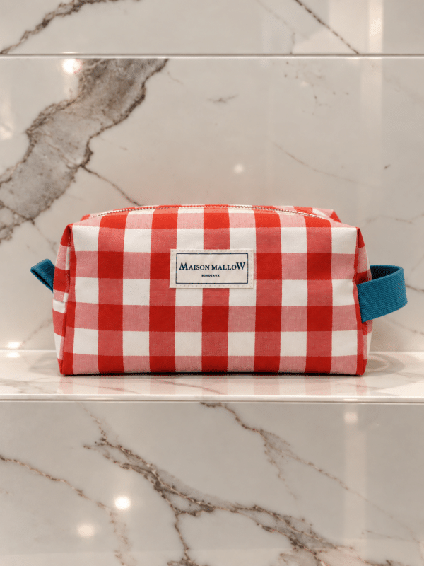 Trousse carreaux Vichy corail