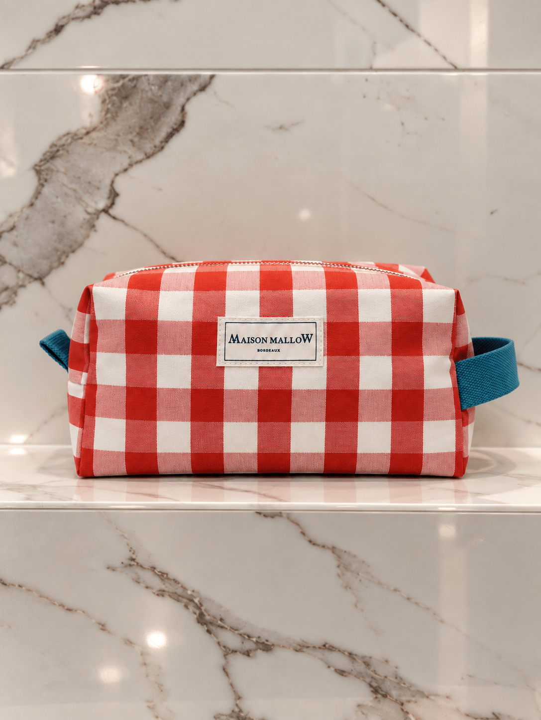 Trousse carreaux Vichy corail