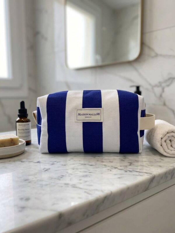 Trousse de toilette à rayures bleues